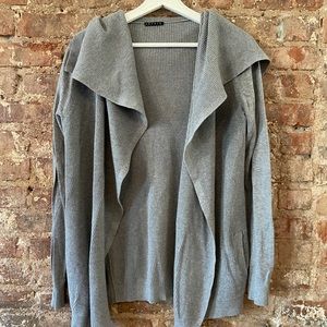 Theory Cotton Cashmere Frost Grey Hooded Draped Cardigan